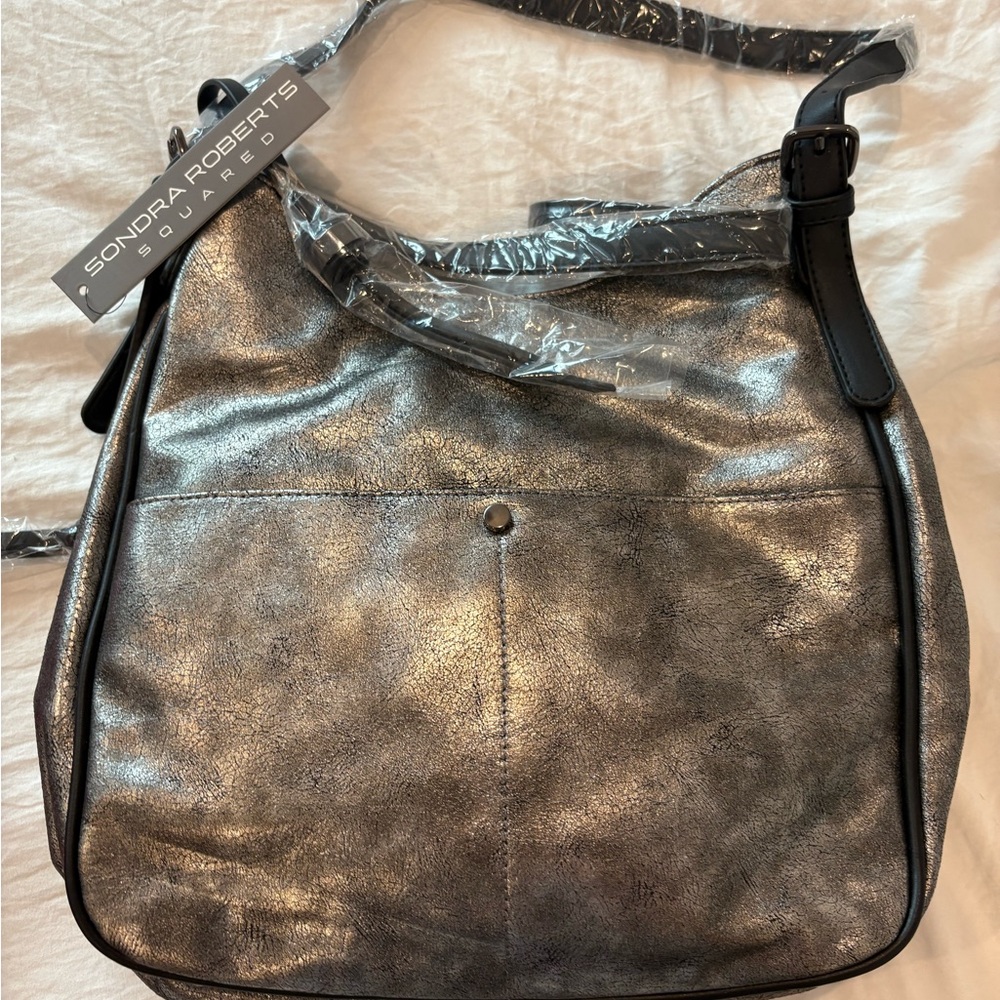 Sondra Roberts Silver Crossbody Bag with Metallic Finish